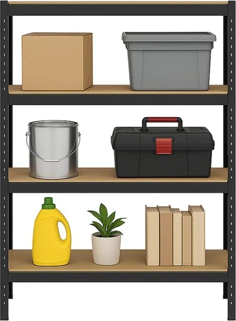 Akcia 3x Regál 150x70x30 cm lakovaný 4-policový, nosnosť 700 kg - čierny