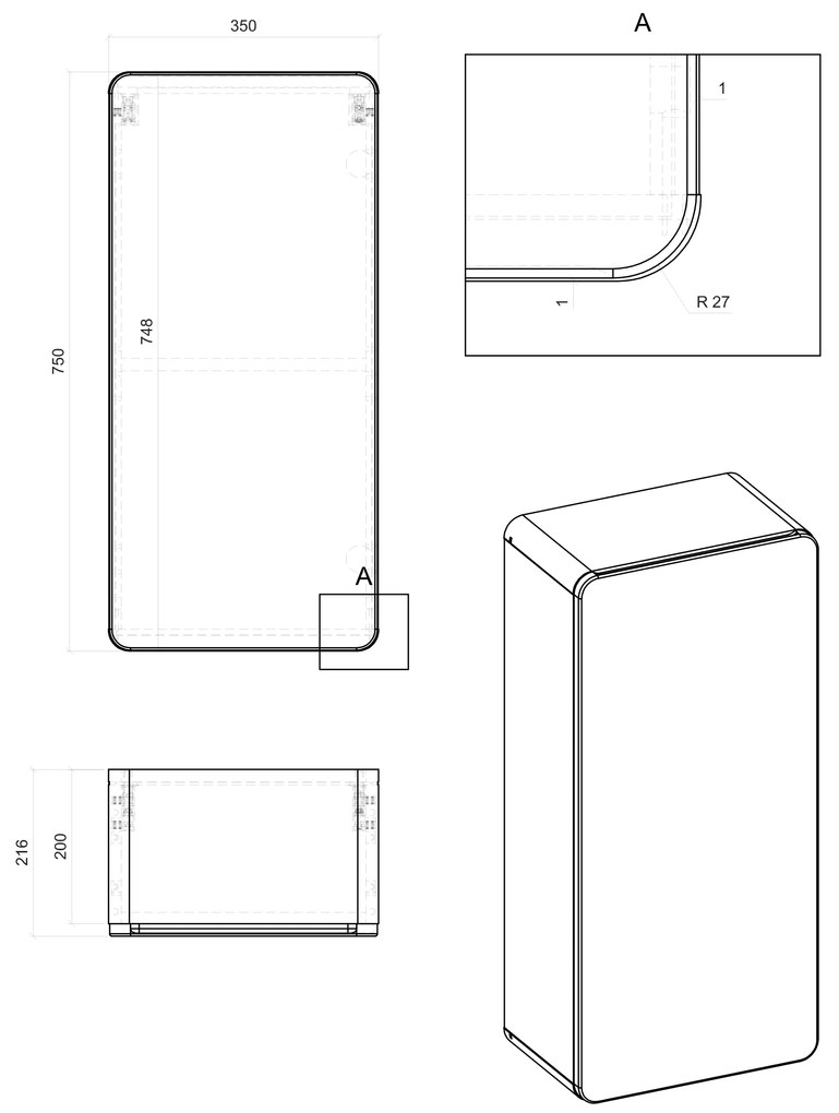 Kúpeľňová závesná skrinka BÁRA - nízka vrchný