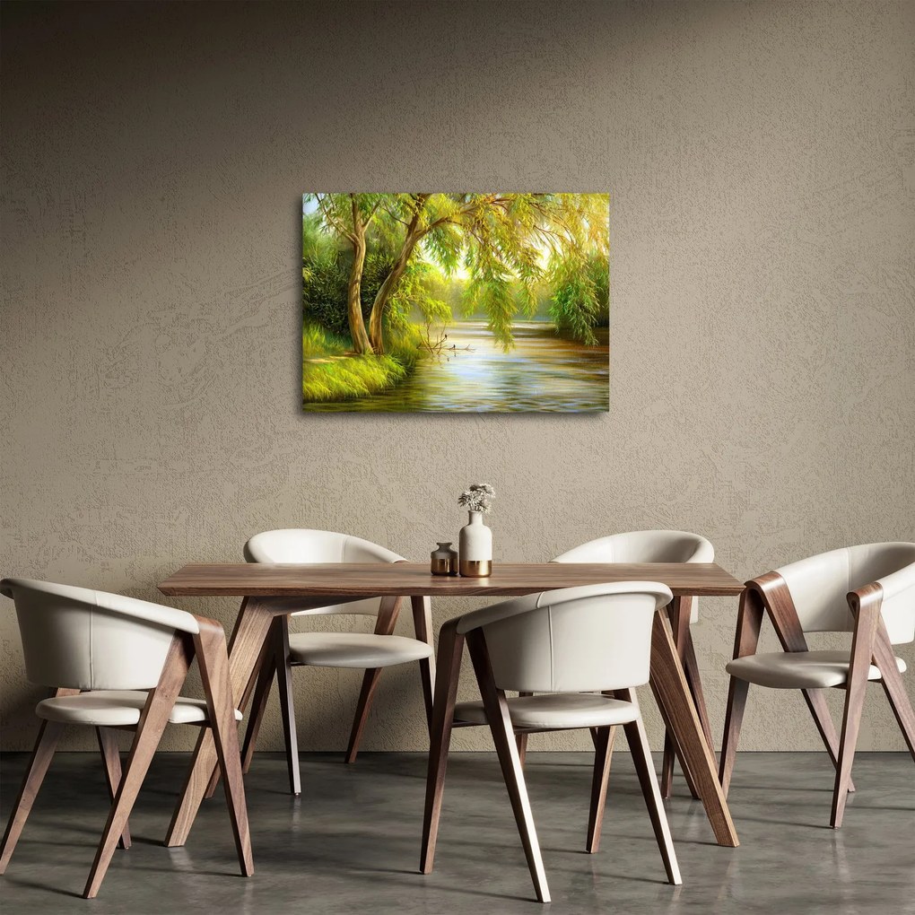 Obraz - Vŕba pri jazere, olejomaľba (70x50 cm)