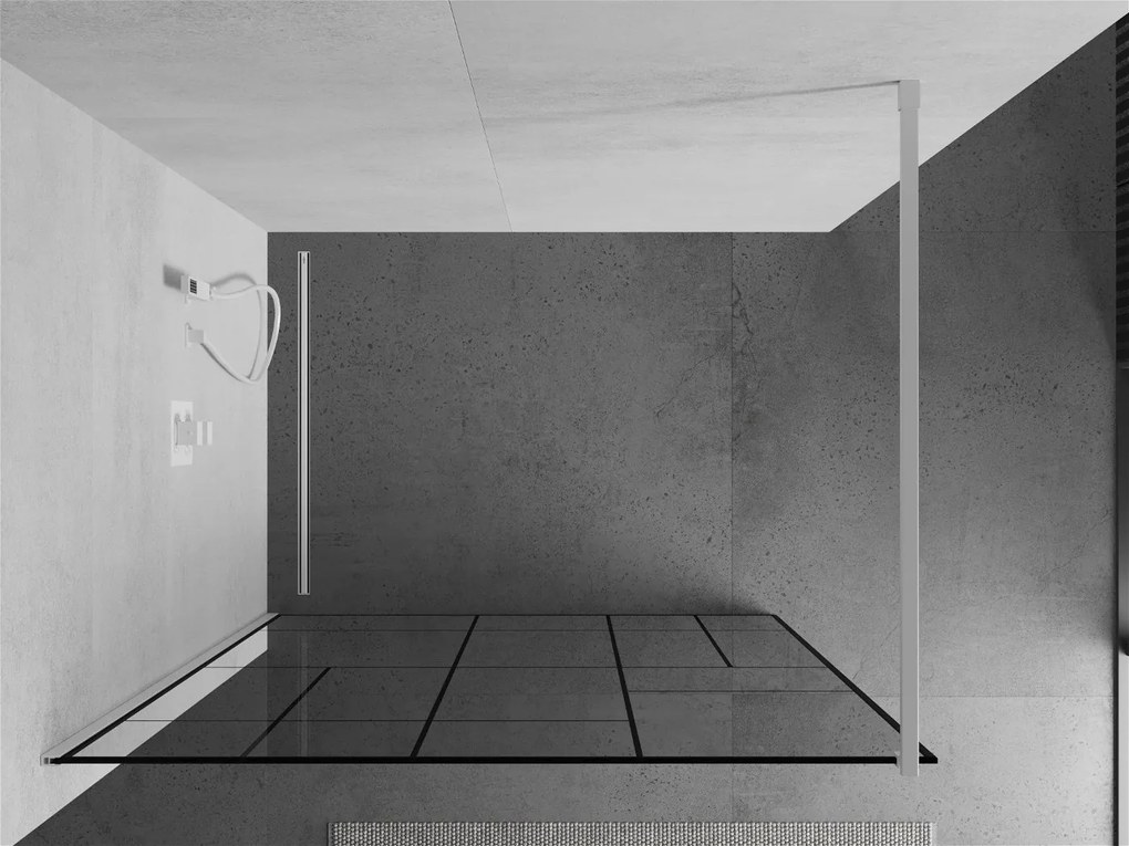 Mexen Kioto, Walk-In sprchová zástena 120 x 200 cm, 8mm sklo číre/čierny vzor, biely profil, 800-120-101-20-78