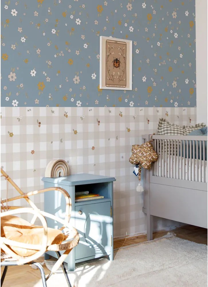 Tapeta boho kocky modrá 280x50 cm