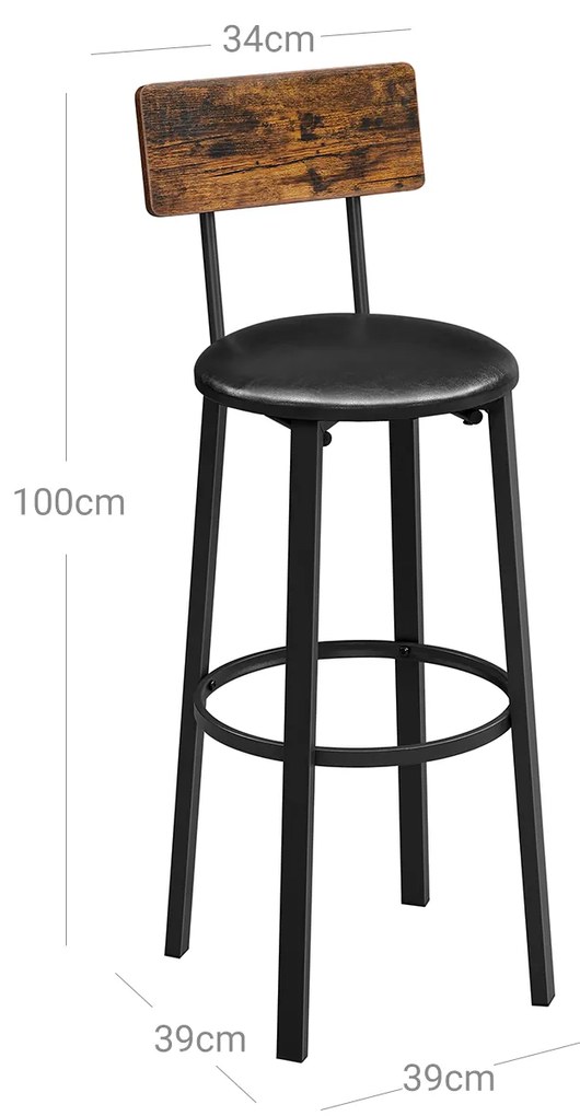 Súprava 2 barových stoličiek VASAGLE SILO čierna/hnedá