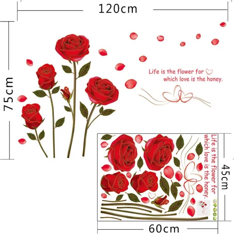 Samolepka na stenu "Ruže" 120x75 cm