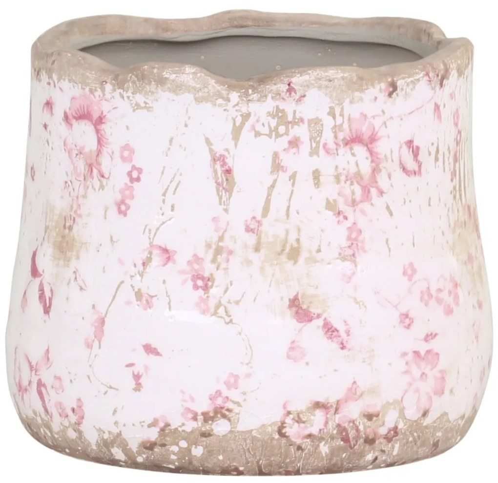 Keramický obal na kvetináč s ružovými kvietkami Floral Cannes - Ø11 * 10cm