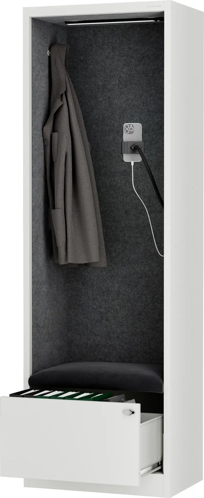 Akustická kabína SALLY MentalBox 600 mm – biely korpus, tmavosivé sedadlo