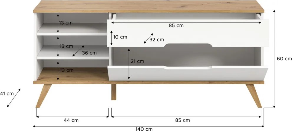 Televizna skrinka Scandi, biela/dub nox