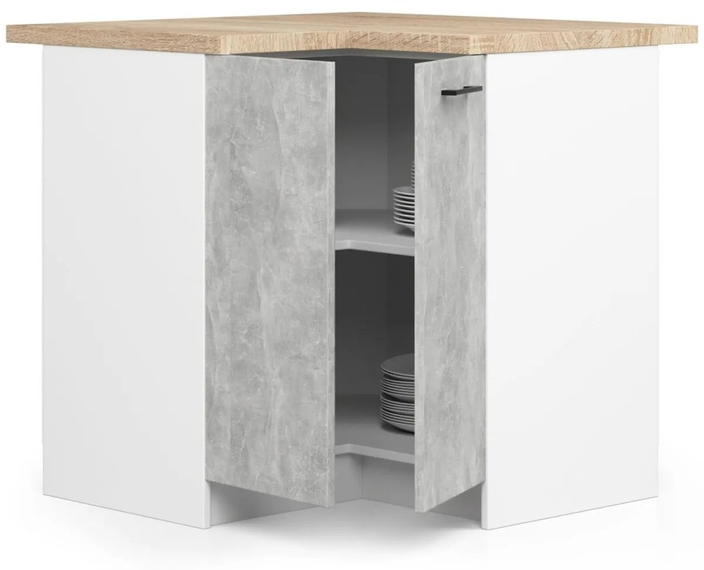 Kuchynská rohová skrinka Olivie S 90 cm biela/betón/dub sonoma