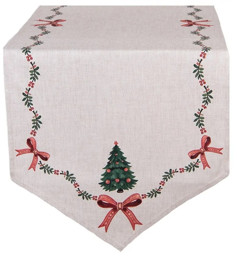 Béžový bavlnený behúň so stromčekmi Christmas Harmony - 50*160 cm