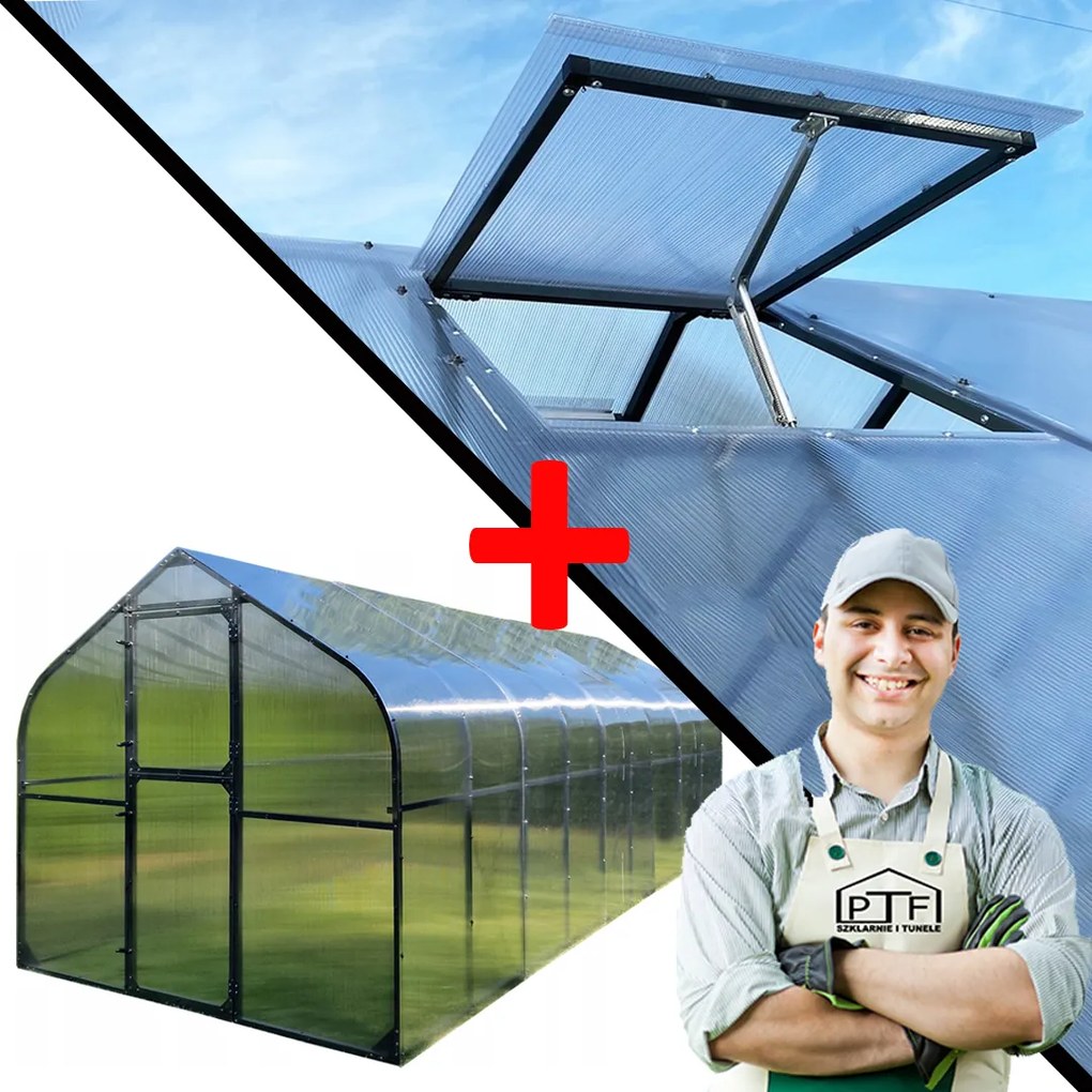 Skleník Polykarbonátový Tunel 15M2 250X600 Ptf Poľsko Antracit Grafit Okno