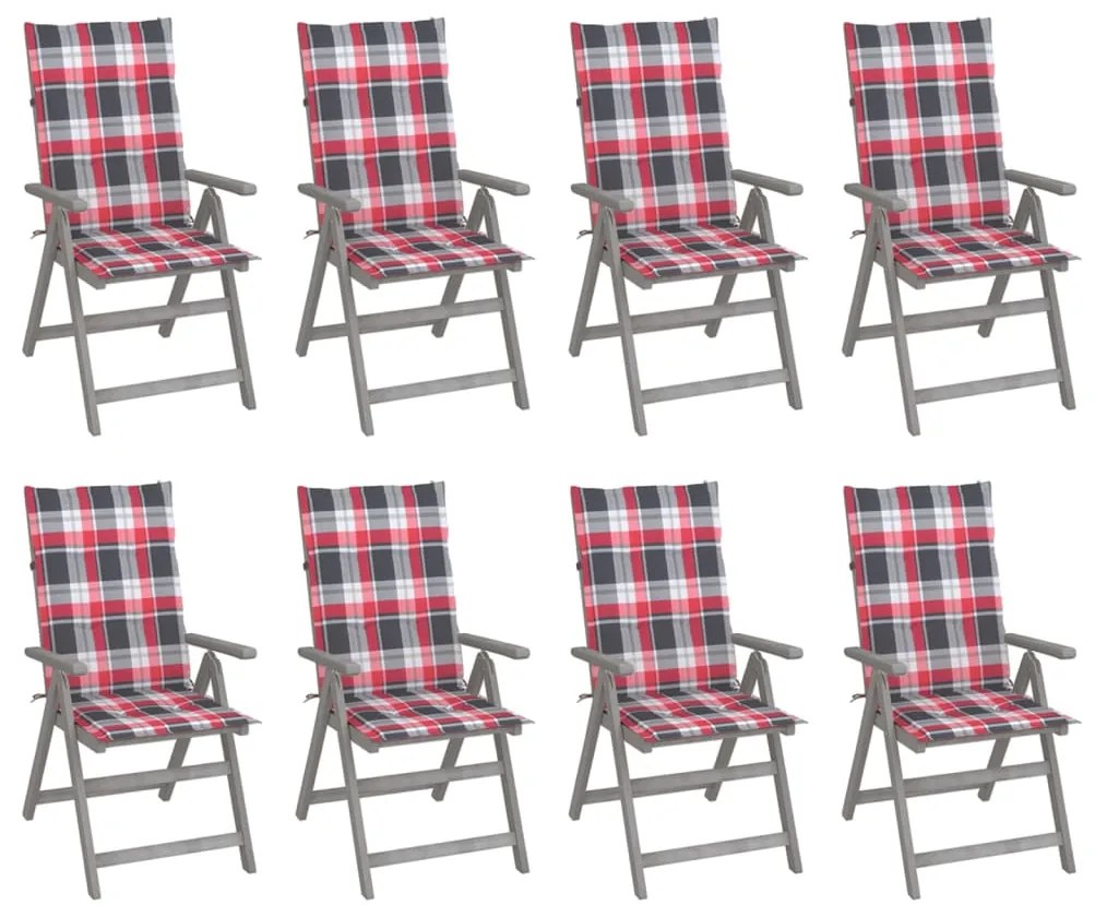 Záhradné sklápacie stoličky s podložkami 8 ks sivé akáciové drevo 3075154
