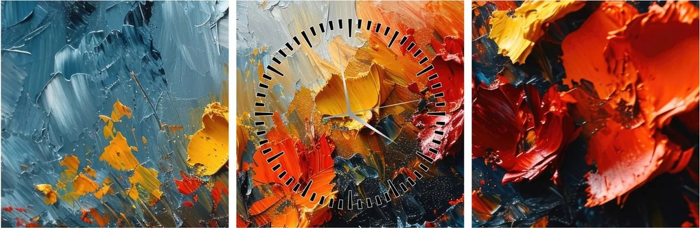 Obraz - Abstraktná maľba kvetov III. (s hodinami) (90x30 cm)