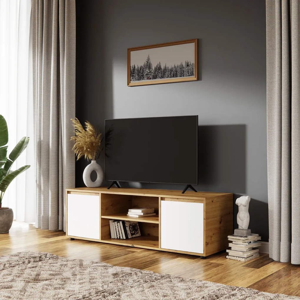 TV stolík Norman TV-E-2D - biela / dub wotan