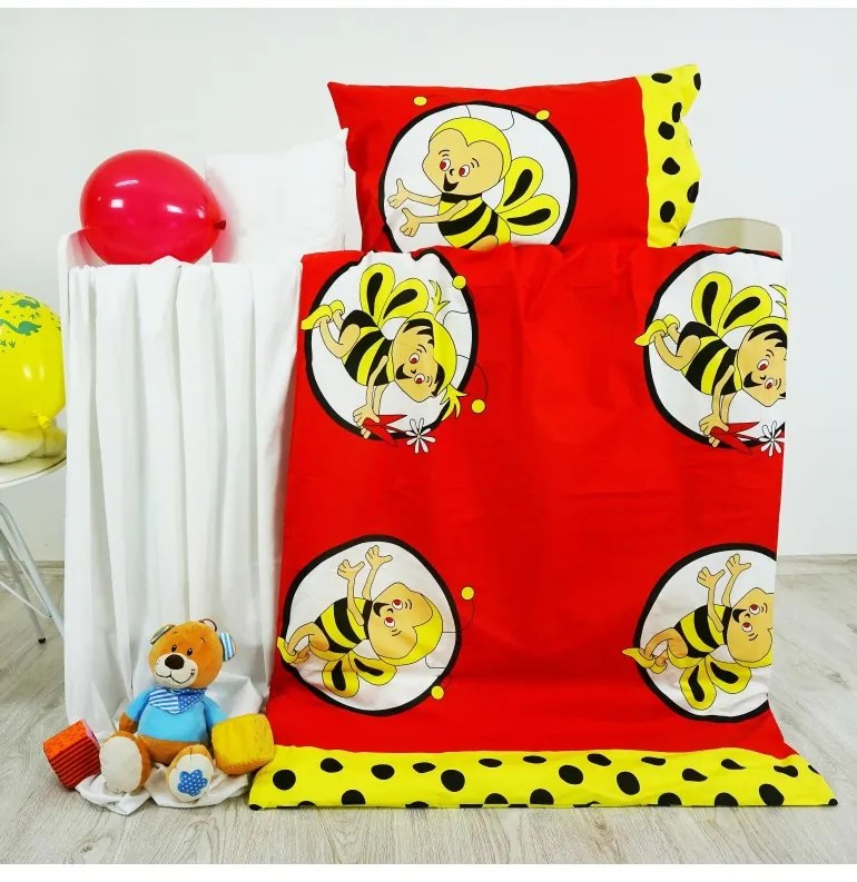 Obliečky detské bavlnené včielky červené EMI, Štandardný set jednolôžko obsahuje 1x 140x200 + 1x 70x90