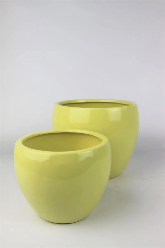 Žltý keramický klasický kvetináč 15 cm