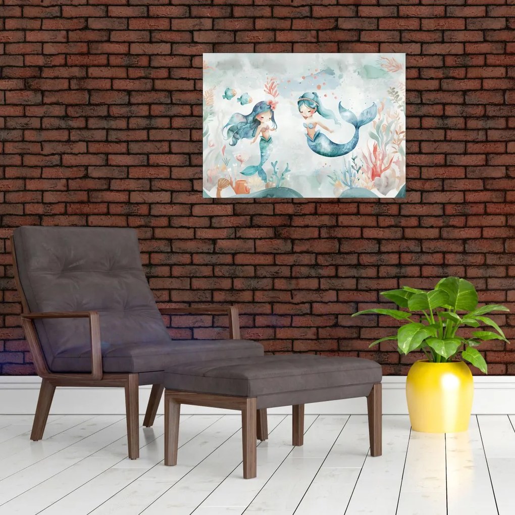 Sklenený obraz - Morské panny (70x50 cm)