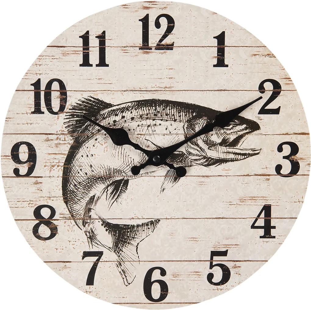 Vintage nástenné hodiny s motívom ryby - Ø 30 * 3 cm / 1 * AA | BIANO