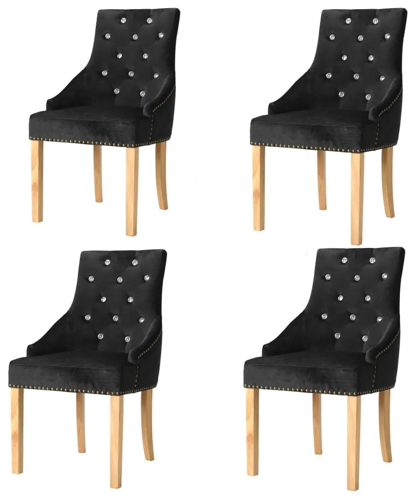 vidaXL Jedálenské stoličky 4 ks, čierne, dubový masív a zamat
