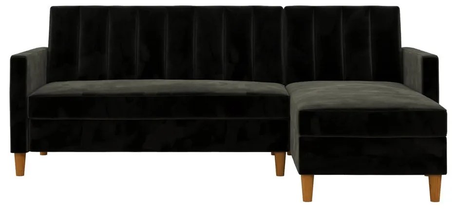 Čierna variabilná rozkladacia rohová pohovka so zamatovým povrchom a úložným priestorom Støraa Celine