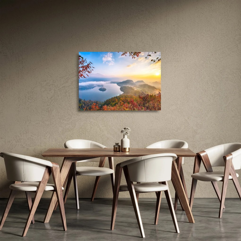 Sklenený obraz - Bledské jazero (70x50 cm)