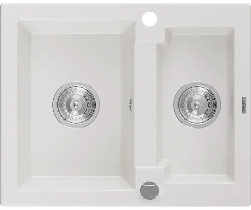 Mexen Carlos, granitový drez 582x475x177 mm, 1,5-komorový, biela, 6518581500-20
