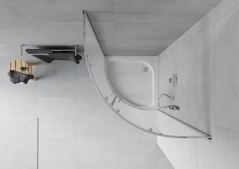 Mexen Rio polkruhový sprchový kút 70 x 70 cm, matné, chróm + vanička, biela - 863-070-070-01-30-4710