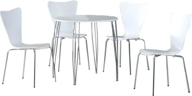 Jedálenský set, stôl + 4 stoličky, biela/chróm, NINA