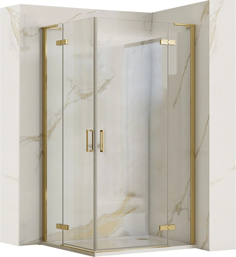 Sprchový kút REA HUGO DOUBLE GOLD BRUSH 100x90, zlatý kartáčovaný/transparent - bez vaničky