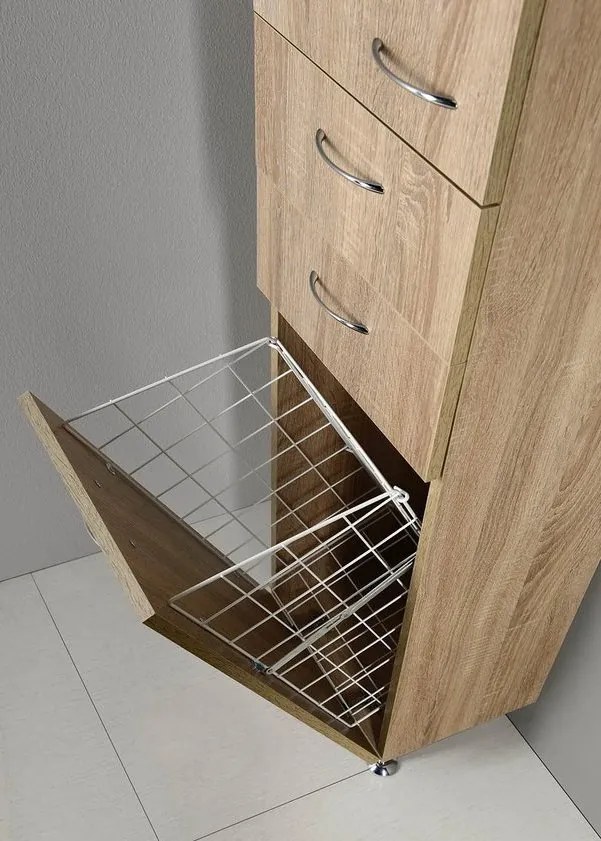 Aqualine Aqualine, ZOJA/KERAMIA FRESH skrinka vysoká s košom 35x184x29cm, ľavá, dub platin, 51232