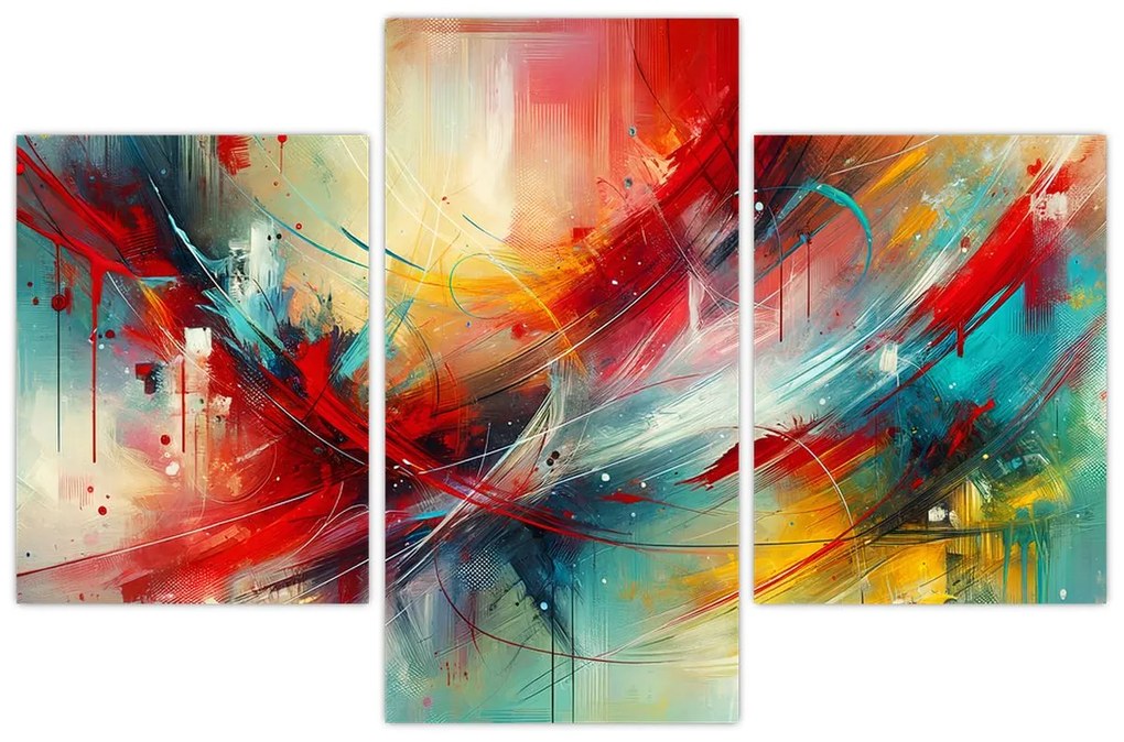 Obraz – Abstrakcia s červenou (90x60 cm)