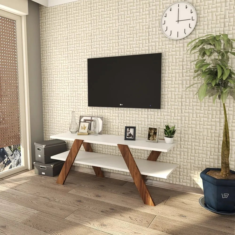 Biely/prírodný TV stolík v dekore orecha 120x33 cm Basic - Kalune Design