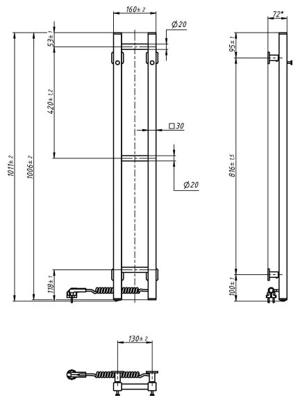 Elektrický sušiak na uteráky SILOUETTE 187W/230V 101,1 cm IP44 čierna pravá hran.