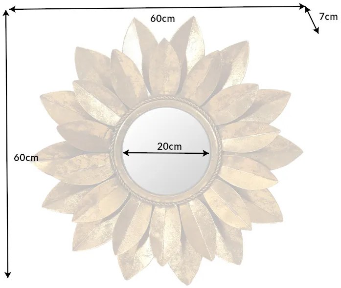 Nástenné zrkadlo Slnečnica 60cm zlatá