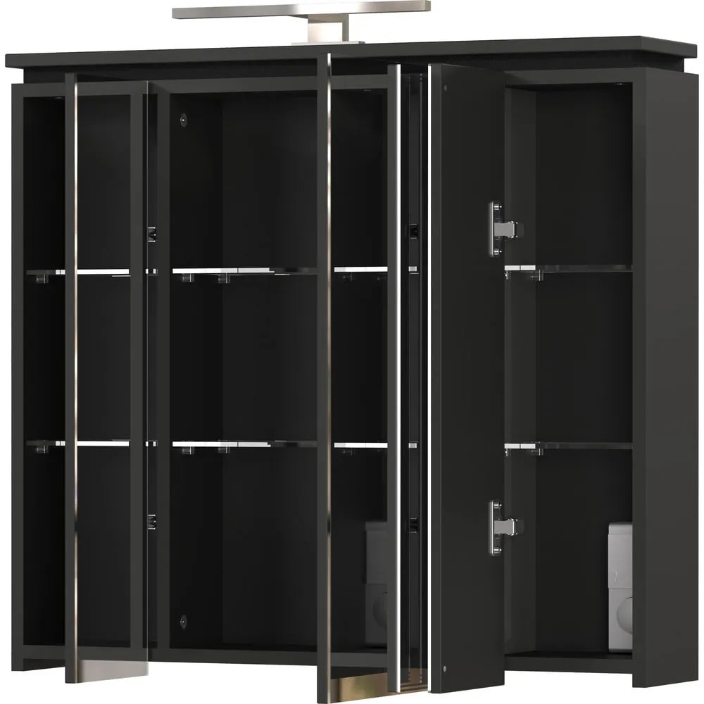 Antracitovosivá kúpeľňová skrinka so zrkadlom a osvetlením 76x74 cm Modesto - Germania