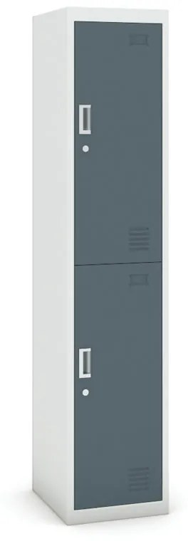 Šatníková skrinka s úložnými boxami, 2 boxy, 1800 x 380 x 450 mm, cylindrický zámok, sivá/tmavosivá