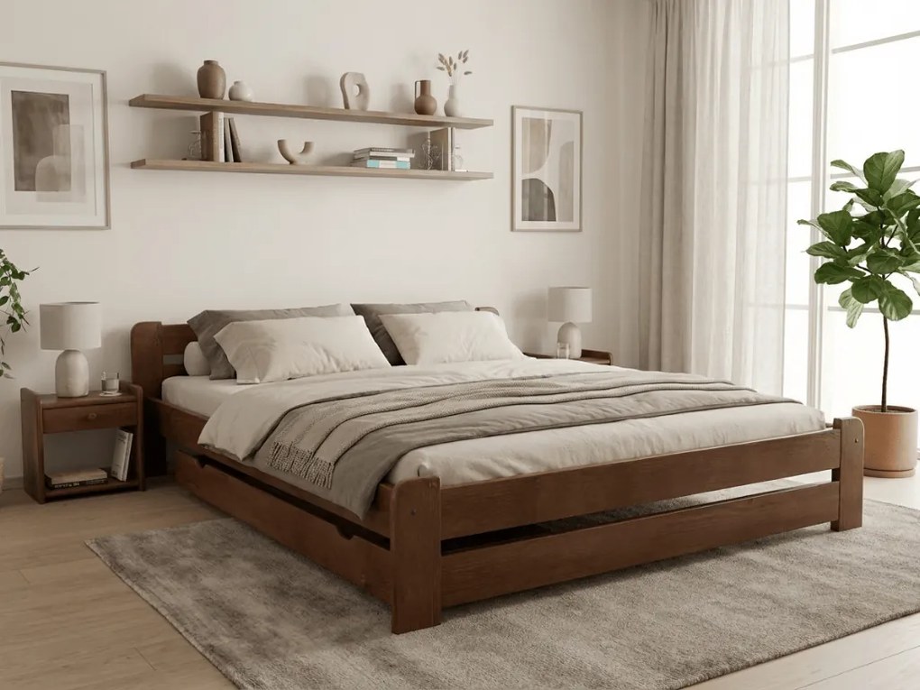 Posteľ Laura 180 x 200 cm, dub Rošt: S lamelovým roštom, Matrac: Matrac Somnia 18 cm