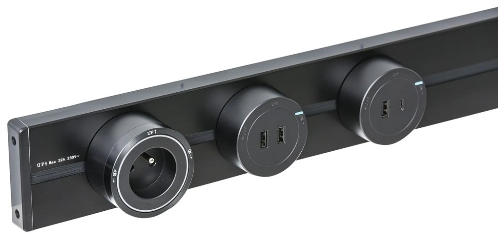 Zásuvka 230 V pre zásuvkové lišty, čierna