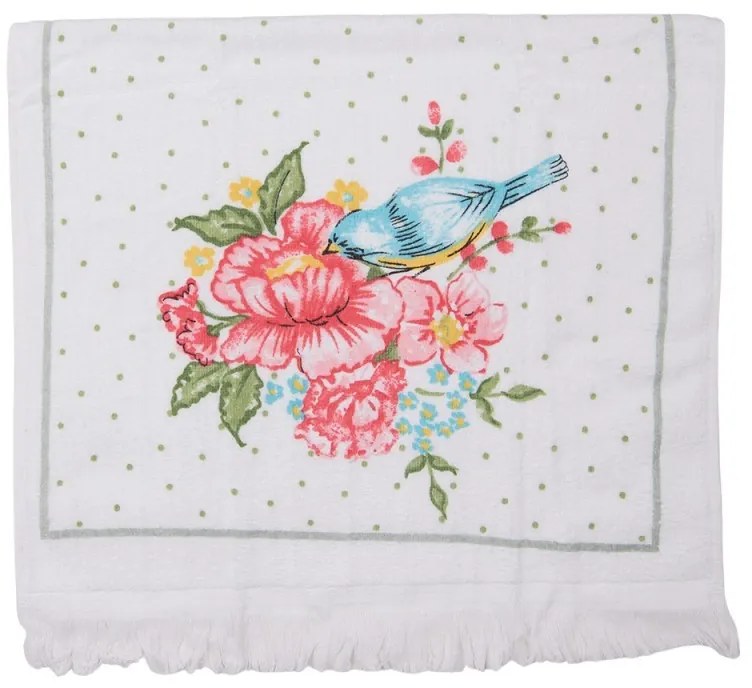 Kuchynský froté uterák s kvetmi a vtáčikom Cheerful Birdie - 40*66 cm