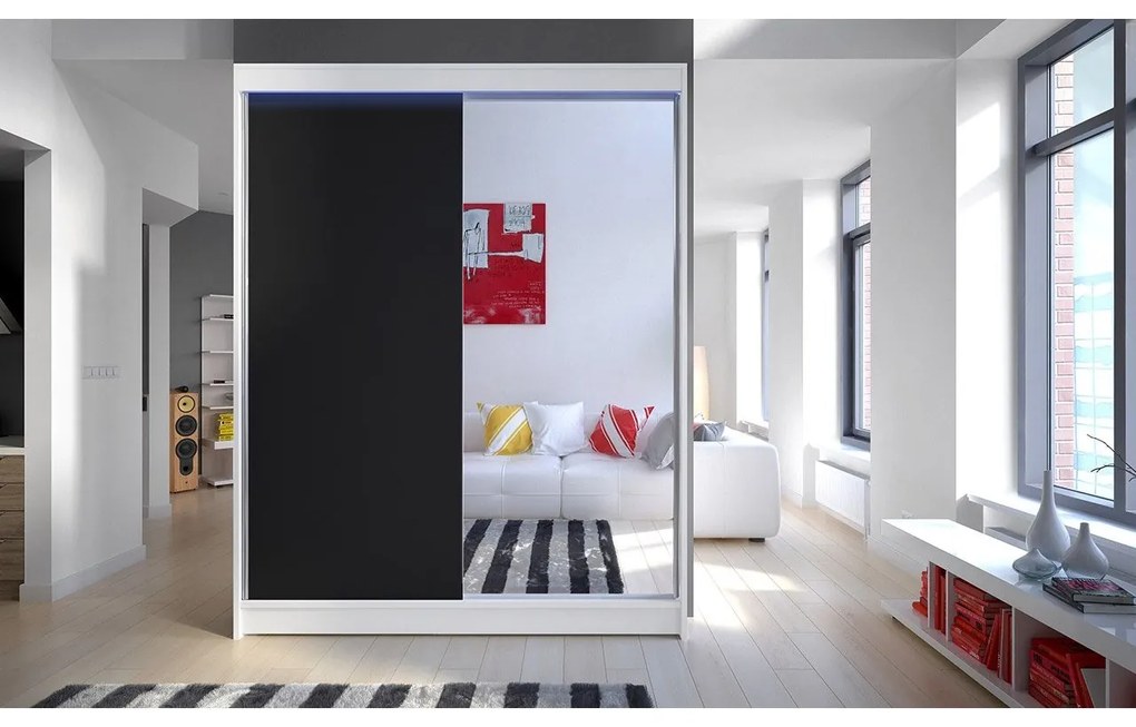 Skriňa s posuvnými dverami Belgia I, Farby: kašmír /kašmír + zrkadlo, Osvetlenie: osvetlenie LED RGB - farebné