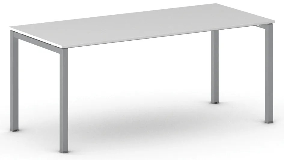 Rokovací kancelársky stôl PRIMO SQUARE, 180x80 cm, sivostrieborná podnož, biela