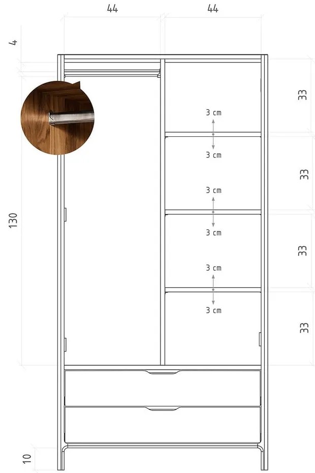Šatníková skriňa z dubového dreva v prírodnej farbe 96x188 cm Twig – The Beds