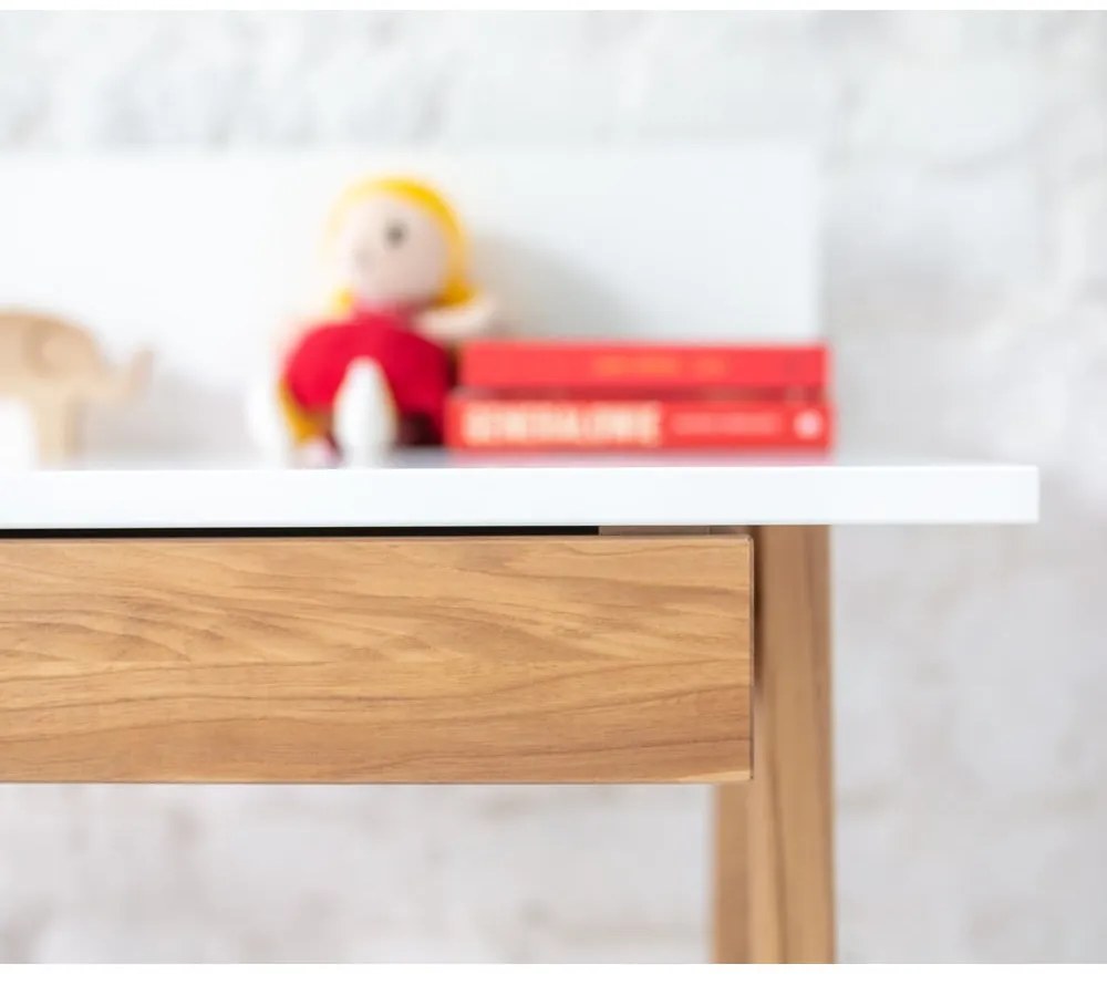 Biely písací stôl s podnožím z jaseňového dreva Ragaba Luka, dĺžka 85 cm