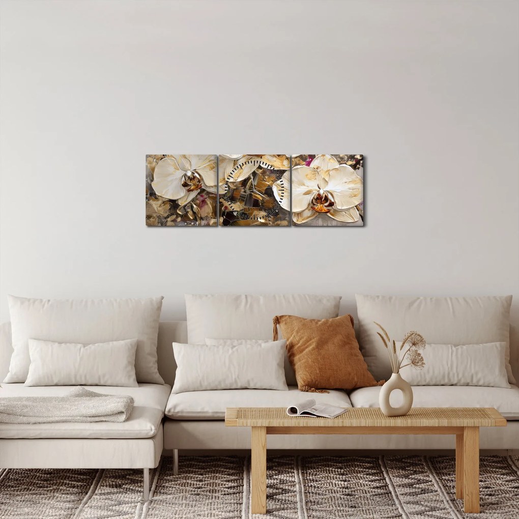 Obraz - Orchidey (s hodinami) (90x30 cm)