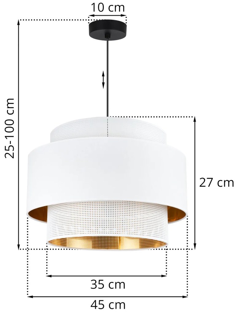 Závesné svietidlo Asti, 1x PVC/biele textilné tienidlo, (fi 45cm), g/c, b