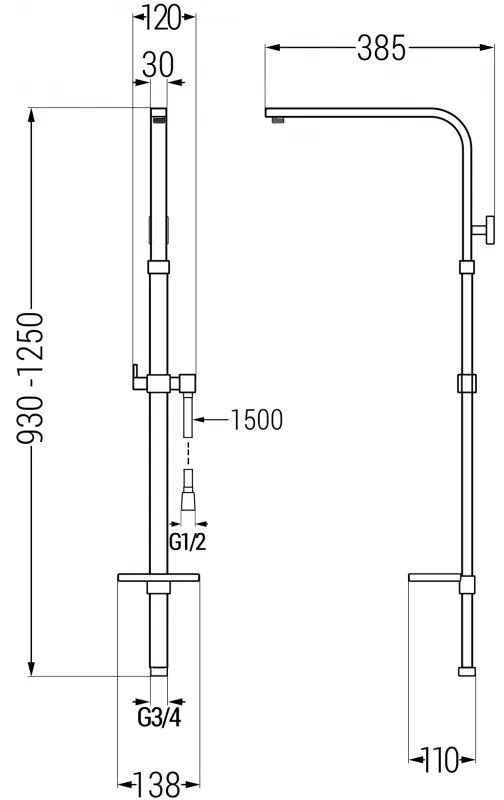 Mexen Q, sprchový stĺp pre batériu s 3/4" horným pripojením, čierna matná, 79395-70