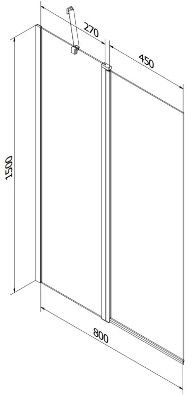 Mexen Flip, 1-krídlová vaňová zástena 80 x 150 cm, 6 mm číre sklo-čierny vzor, čierny profil, 894-080-101-70-77