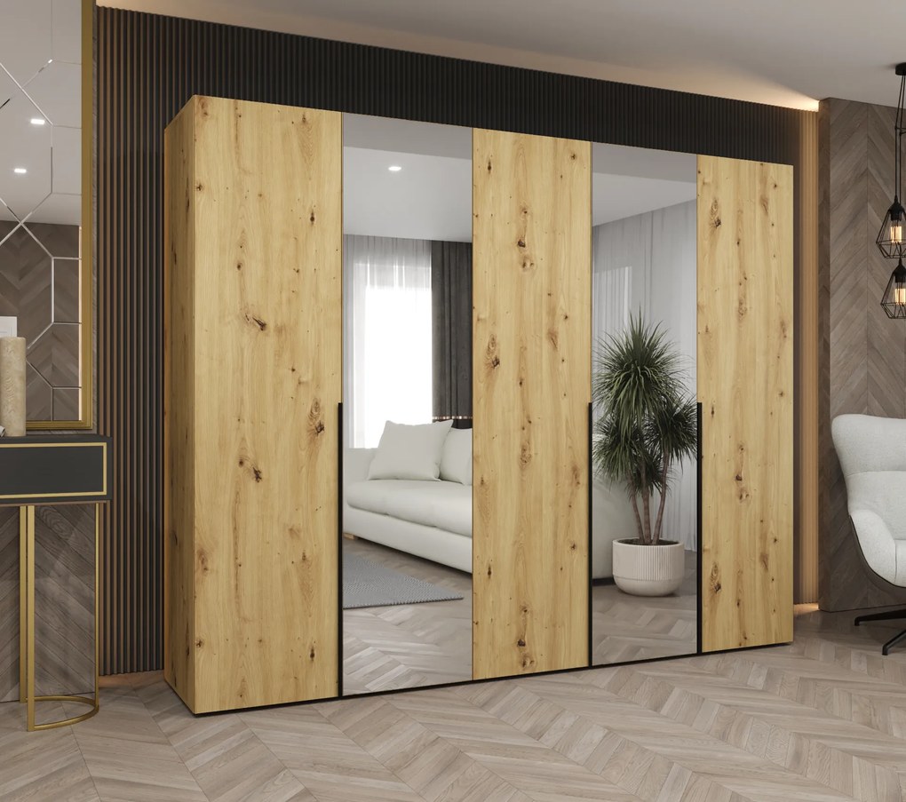 Šatníková skriňa 250 cm Alice 2 (dub artisan + čierna). Akcia -20%. Vlastná spoľahlivá doprava až k Vám domov. 1126179