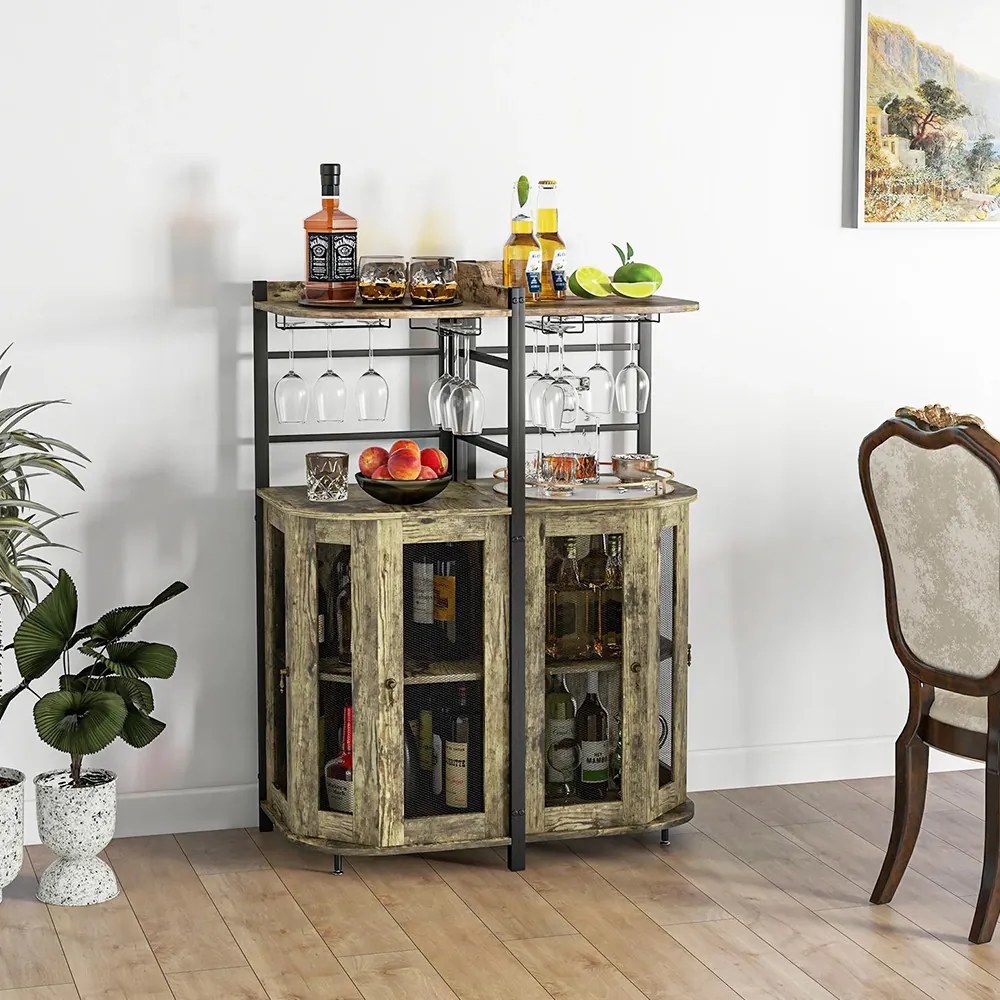 Rohový barový kabinet s držiakom na poháre