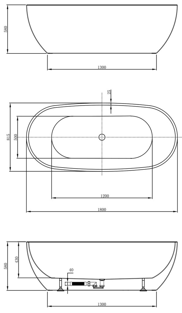 Aqualine Aqualine, DOURO voľne stojaca vaňa 180x80cm, biela, E1880
