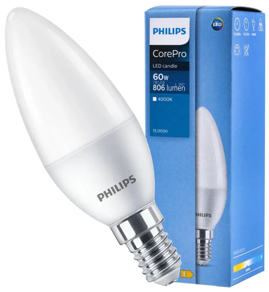 LED žiarovka E14 B38 7W = 60W 806lm 4000K Neutrálna 180° PHILIPS