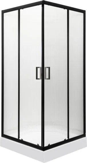 Novoterm Štvorcový sprchový kút NV-Soho 90x90 čierna/ornamentné sklo + vanička